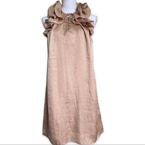 Ann Taylor LOFT Petites Ruffle Neck Satin Shift Dress 6P Cocktail Wedding Guest - Picture 3 of 11